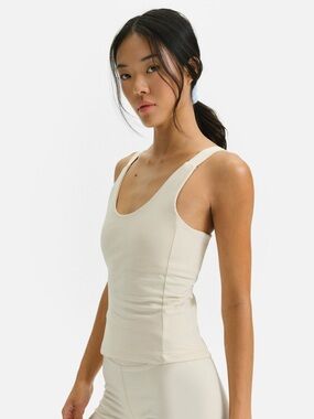 NWT MATE THE LABEL 100% organic cotton stretch u-neck tank bone M